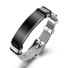 pulseira de malha masculina de superfície lisa de aço inoxidável pulseira com nome personalizado de joias para homens